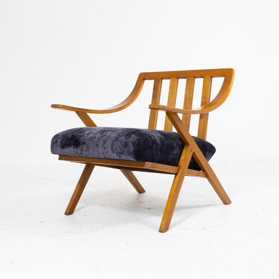 Cherry Wood and Velvet Armchair 1960s
