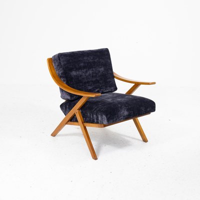Cherry Wood and Velvet Armchair 1960s