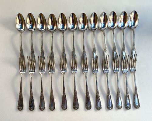 Vintage Silver Plate Utensils, France, 1950s, Set of 24 for sale