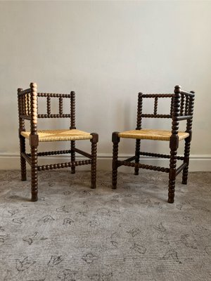 Antique Provincial Bobbin Corner Chair in Hand Turned Wood 1890s for sale at Pamono
