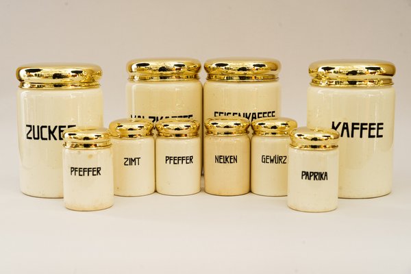 Vintage Keramik Gewürzdosen, 1930er, 10er Set bei Pamono kaufen