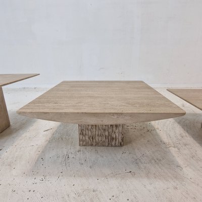 Vintage Italian Travertine Coffee Tables, 1980s, Set of 3 for sale