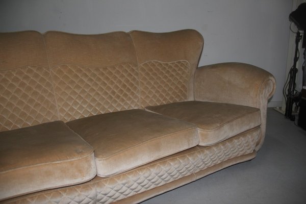 Beige Velvet Sofa With Duck S Beak Feet 1940s