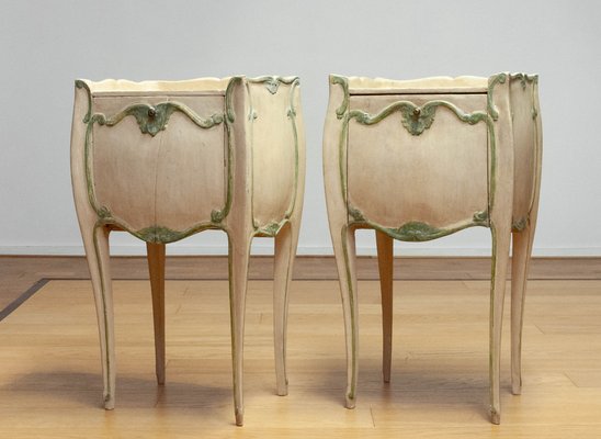 19th Century Swedish Bombay Curved and Painted Nightstands Set of 2