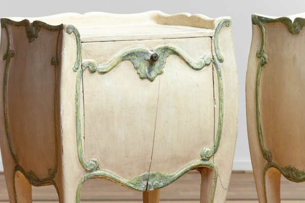 19th Century Swedish Bombay Curved and Painted Nightstands Set of 2