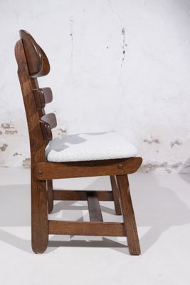 Spanish Brutalist Fishbone Chairs in Oak and Bouclé, 1960s, Set of