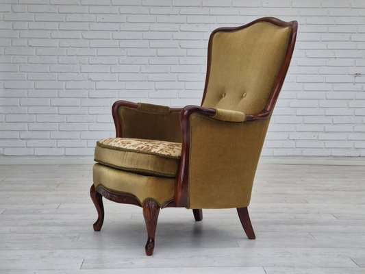 Danish Highback Armchair in Green Velour 1950s for sale at Pamono