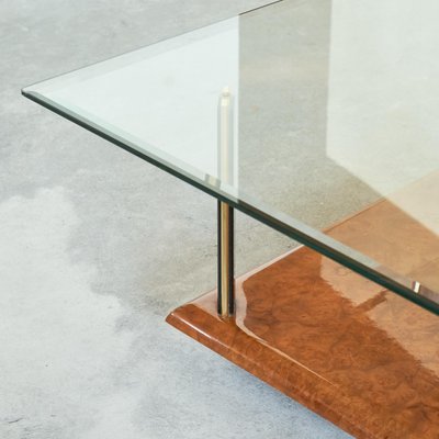 Jaguar Coffee Table in Bronze, Burl Wood and Beveled Glass from