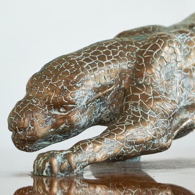 Jaguar Coffee Table in Bronze, Burl Wood and Beveled Glass from