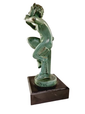 Sculpture en bronze d'un jeune joueur de flûte, signée, Fonderia