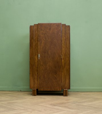 Art Deco British Burr Walnut Tallboy Linen Cabinet 1930s