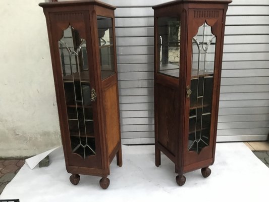 Antique oak cabinet with glass doors outlet