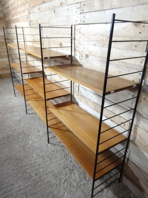Mid Century Modern Large Teak Metal Wall Shelving Unit 1960s For Sale At Pamono