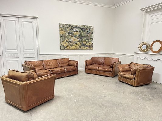 Leather Living Room Set 1980 Set of 4 for sale at Pamono