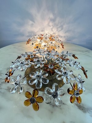 Mid Century Glass Floral 4 Light Ceiling Lights from Maison Bagues 1970s Set of 2 for sale at Pamono