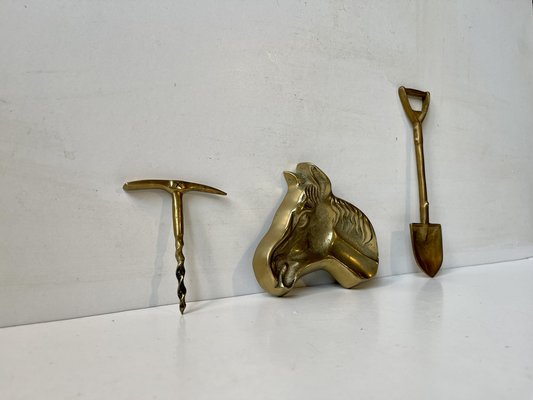 Agricultural Theme Bar Set in Brass, 1960s, Set of 3 for sale at Pamono