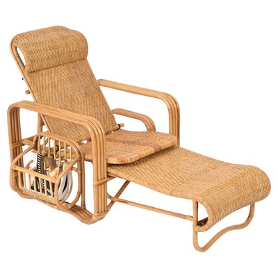 Adjustable Lounge Chair in Woven Wicker and Rattan Italy 1970s