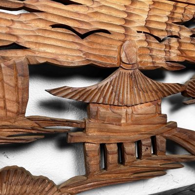 Shōwa Era Ranma Temple Wall Decoration in Wood, Japan, 1960s for