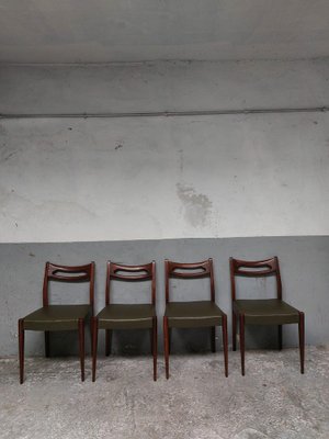 Mid Century Dark Green Leather Dining Chairs Set of 4 for sale at