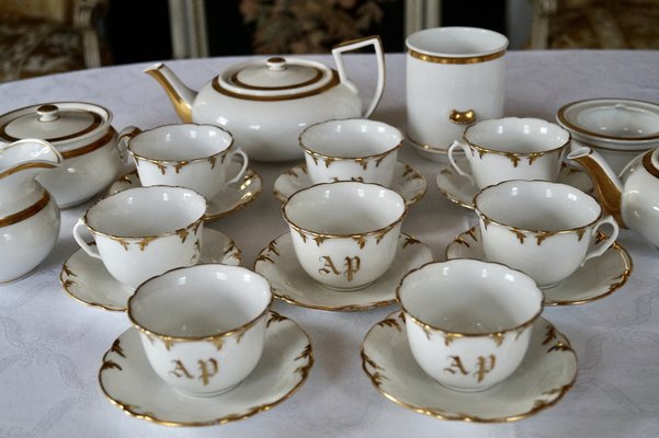 Antique French Porcelain Coffee Tea Set, 1865, Set of 13 for sale