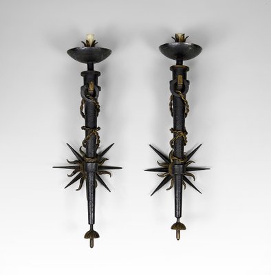 Pair of Sun Sconces From Model by Gilbert Poillerat Pair of Sun Sconces From Model by Gilbert Poillerat