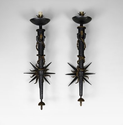 Pair of Sun Sconces From Model by Gilbert Poillerat Pair of Sun Sconces From Model by Gilbert Poillerat