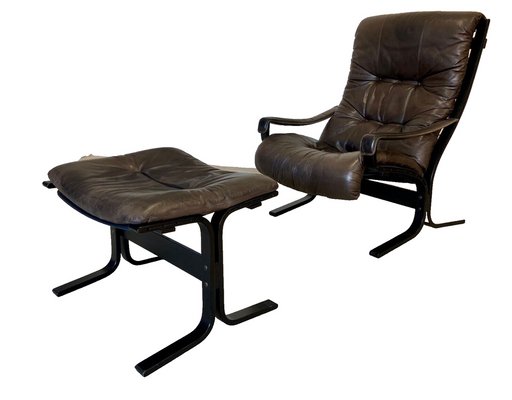 Set of Vintage Mid-Century Leather Lounge Chair & Ottoman by Set of Vintage Mid-Century Leather Lounge Chair & Ottoman by