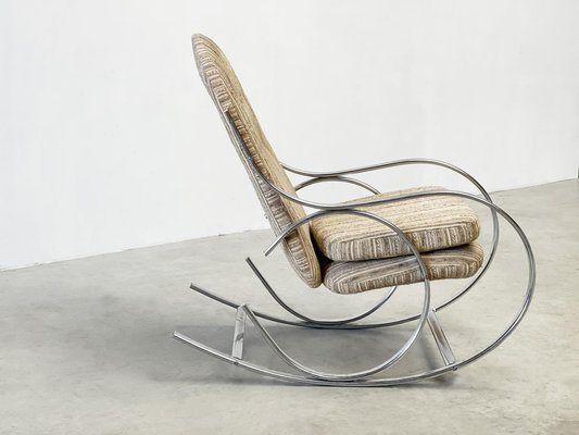 Upholstered Chrome Rocking Chair 1970s for sale at Pamono