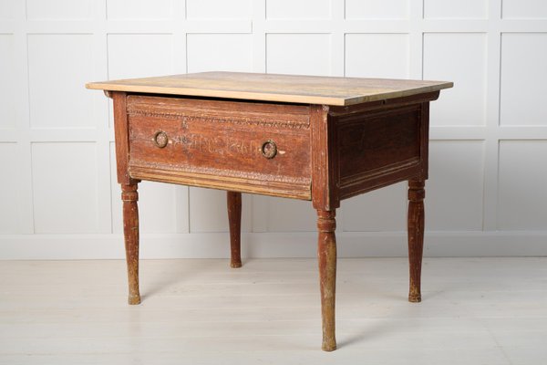 Antique Swedish Rustic Low Country Table with Drawer for sale at