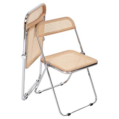 Chaise Plia en Paille et Chrome par Giancarlo Piretti pour