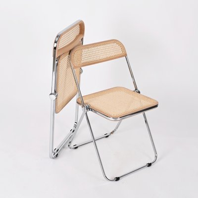 Straw and Chrome Plia Chair by Giancarlo Piretti for Castelli