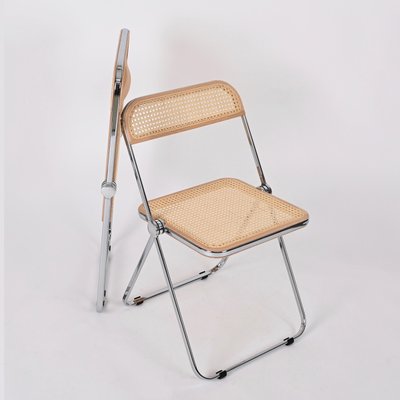 Italian Cane and Chrome Plia Chairs by Piretti for Castelli, 1970s