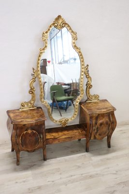 Vintage Gilded and Inlaid Walnut Bombay Dressing Table