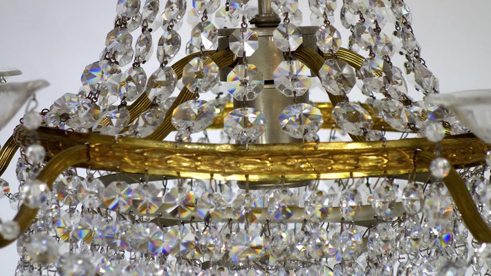 Brass and Lead Crystal Chandelier from Palwa, 1950s