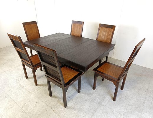 Mid-Century Bamboo High Back Dining Chairs with Table, 1960s, Set