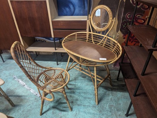 Rattan Dressing Table and Chair Set of 2