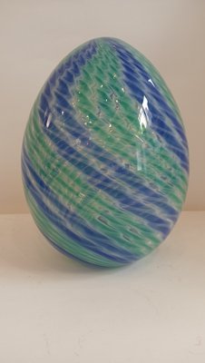 Egg-Shaped Sculpture in Blue-Green Banded Glass by Archimede