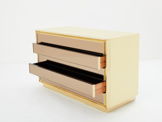 Cream Lacquer Brass Mirrored Chest of Drawers from Maison Jansen, 1970s for  sale at Pamono