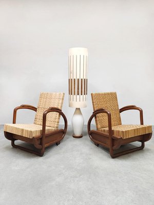 Art Deco Woven Rattan Lounge Chairs 1930s Set of 2 for sale at