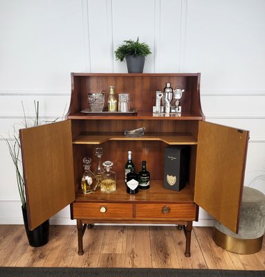 Mid Century Modern Italian Walnut Wood and Brass Dry Bar Cabinet