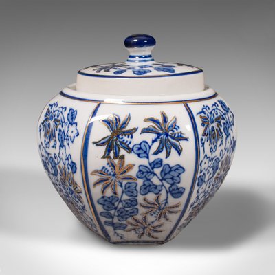 Chinesische Vintage Gewürzdose aus blau-weißer Keramik, 1940er