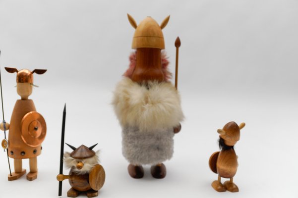 Vintage Scandinavian Wooden Vikings, 1950s, Set of 6 for sale at