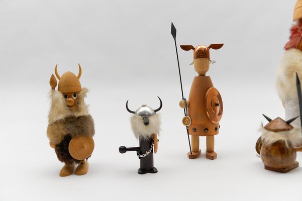 Vintage Scandinavian Wooden Vikings, 1950s, Set of 6 for sale at