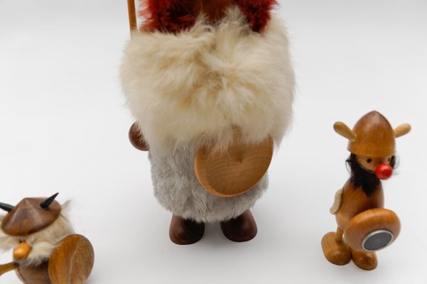 Vintage Scandinavian Wooden Vikings, 1950s, Set of 6 for sale at