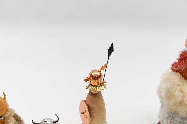 Vintage Scandinavian Wooden Vikings, 1950s, Set of 6 for sale at