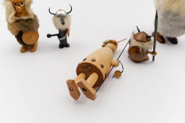 Vintage Scandinavian Wooden Vikings, 1950s, Set of 6 for sale at Vintage Scandinavian Wooden Vikings, 1950s, Set of 6 for sale at
