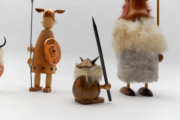 Vintage Scandinavian Wooden Vikings, 1950s, Set of 6 for sale at