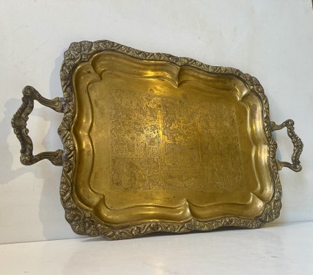 Dessous De Plat Plateau Vintage Laiton Ajouré Pommes 1970 Avec Poignées