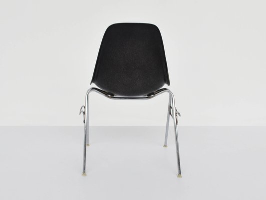 DSX Stacking Chair in Black Fiberglass by Charles Ray Eames for