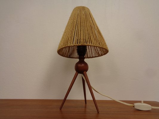 Wooden Lamp Vintage Tripod Table Lamp Mid-Century Teak Sisal
